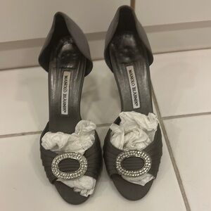 Manolo Blahnik Charcoal Heels with Embellished Buckle